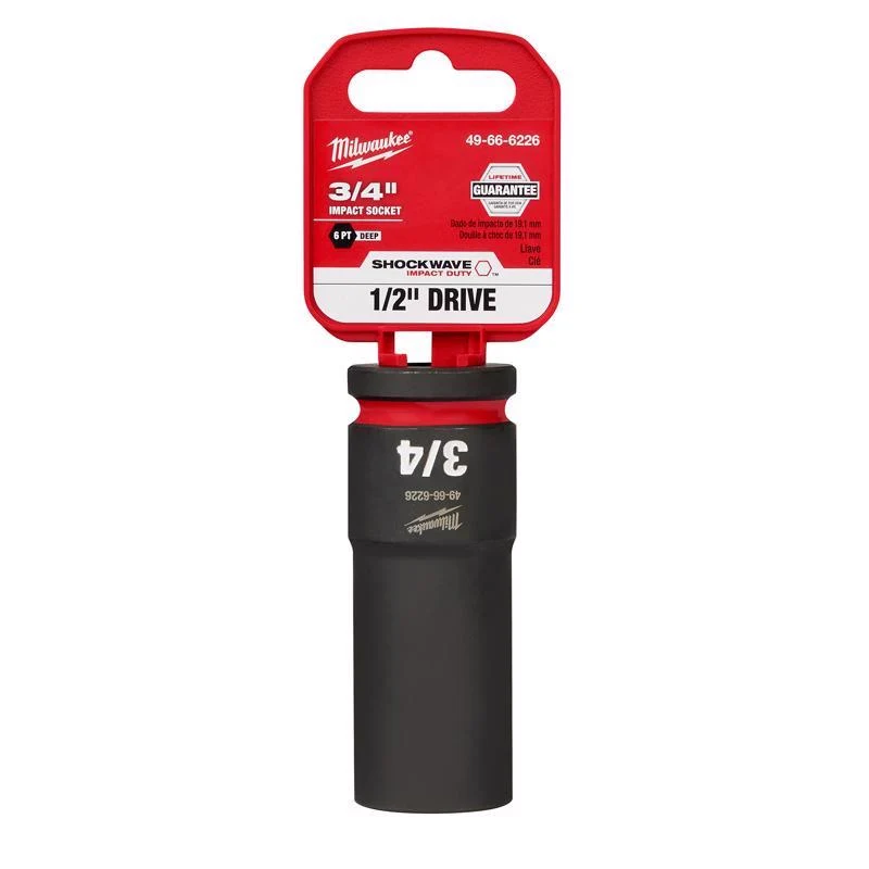 Dado de impacto profundo de 6 puntas SAE Milwaukee Shockwave de 3/4 pulg. x 1/2 pulg., 1 pieza