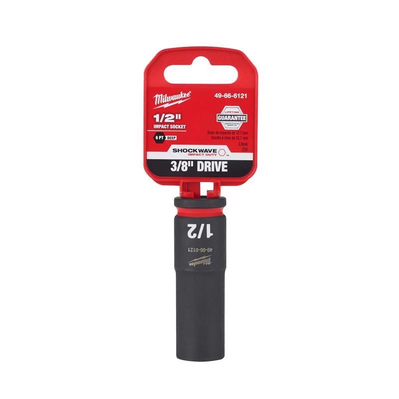 Dado de impacto profundo de 6 puntas SAE Milwaukee Shockwave de 1/2 pulg. x 3/8 pulg., 1 pieza