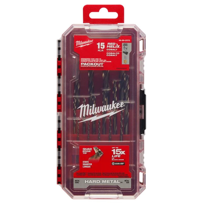 Juego de brocas de cobalto Milwaukee Red Helix de 3 puntas planas, paquete de 1