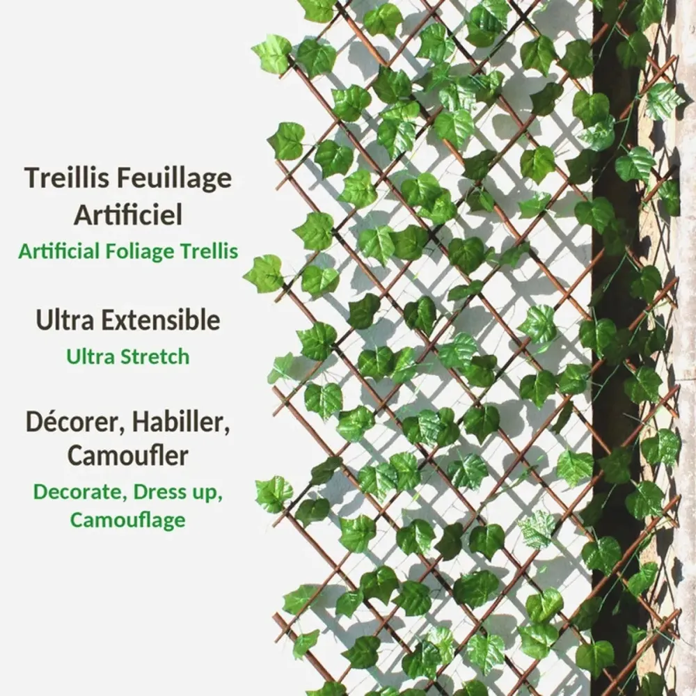 Cloture de Jardin rétractable - Treillis extensible - Feuille de Lierre - Mur végétal