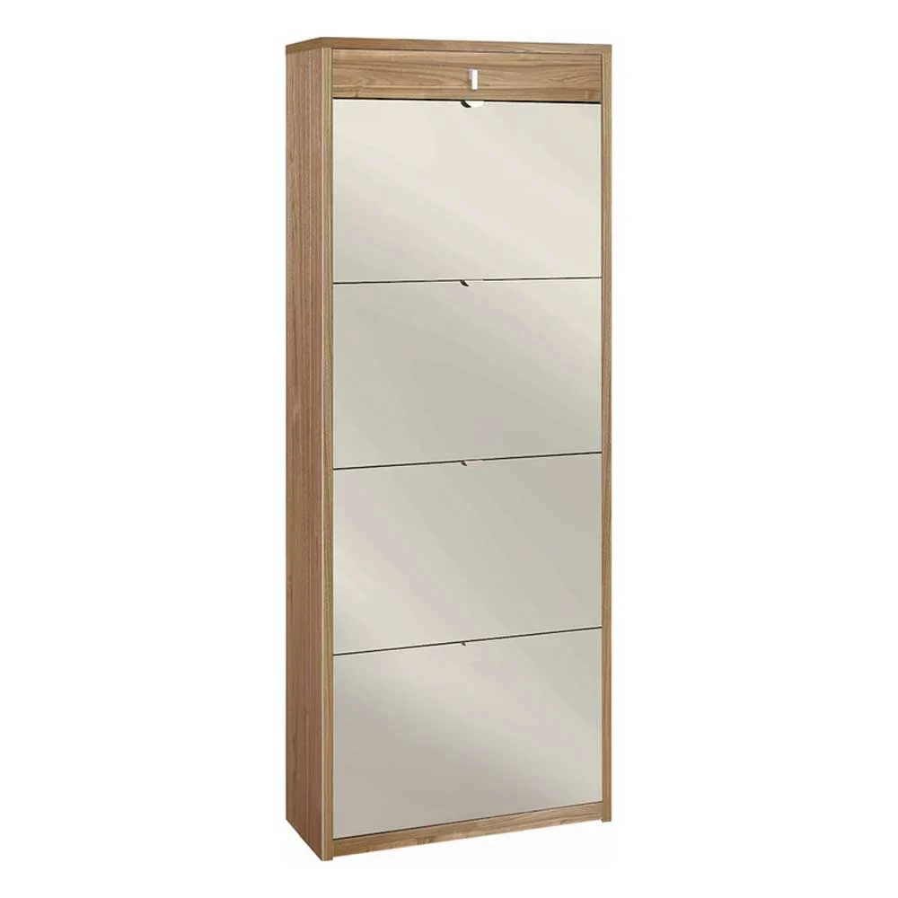 Elegante scarpiera 4 ante + 1 Cassetto con maniglia satinata Profondità  29 cm finitura Noce Stelvio / Specchio Naturale S...