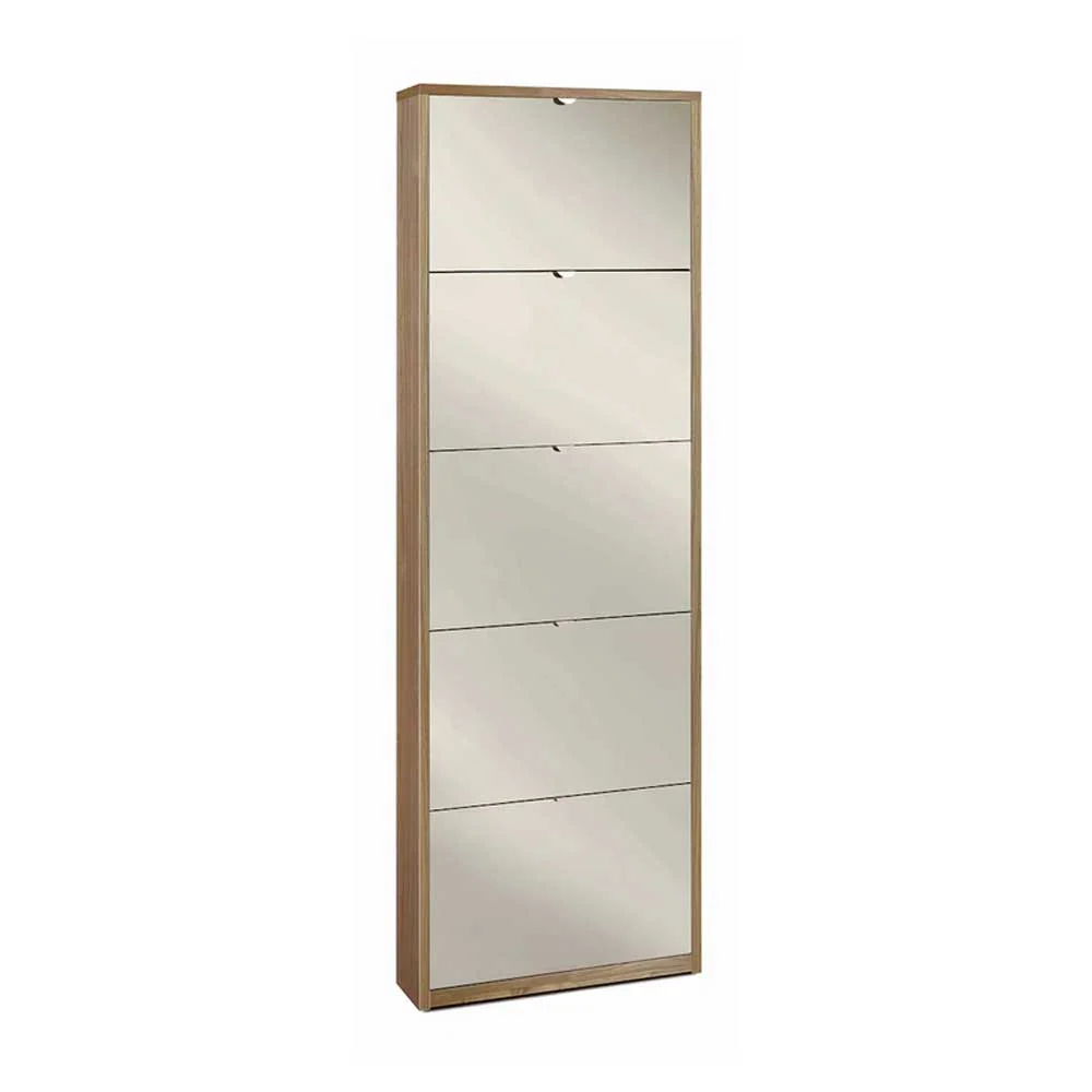 Elegante scarpiera 5 ante con maniglia satinata finitura Noce Stelvio / Specchio Naturale Sarmog