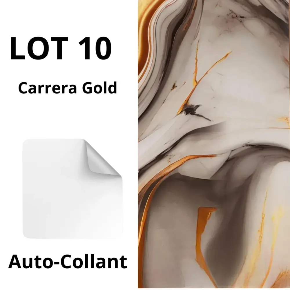 Panneaux muraux autocollants (10 pcs) - Carreaux Marbre CARRERA TONO ORO - 30cmx60cm بديل الرخام