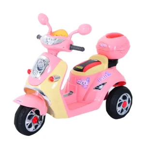 HOMCOM Coche Triciclo Moto Eléctrica Infantil Correpasillos Baterí Niños +3 ños 6V Acero + PP 108x51x75cm Rosa