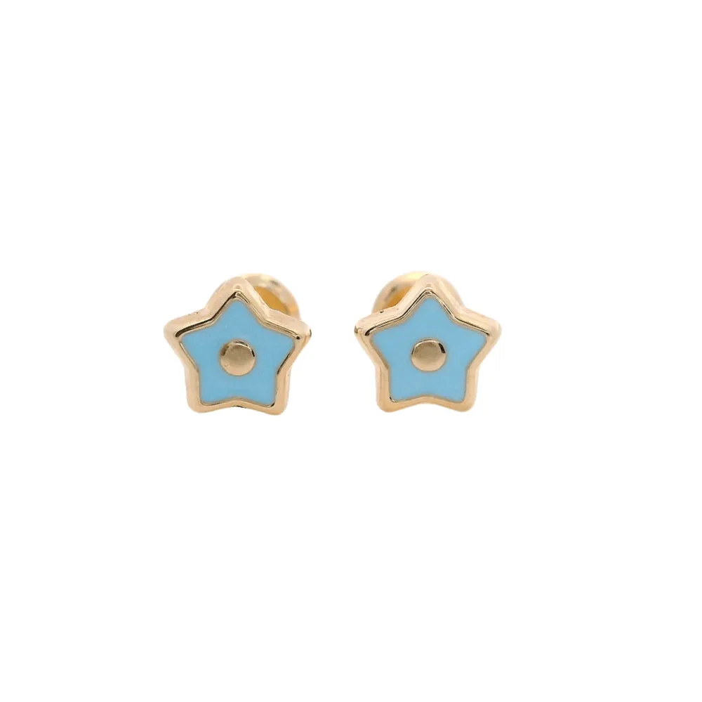 14KY MINI STAR ENAMEL SKY BLUE EARRINGS