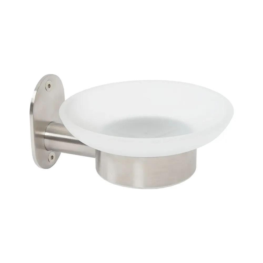 Porta sapone acciaio inox spazzolato e vetro, fissaggio con viti incluse o colla linea Blizz Metaform