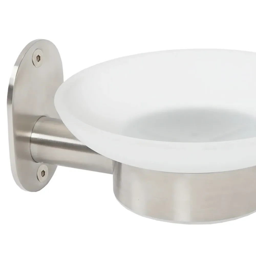 Porta sapone acciaio inox spazzolato e vetro, fissaggio con viti incluse o colla linea Blizz Metaform