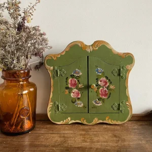 Armoire à clés en bois verte peinte à la main con Sistema de Sujeción Rápida