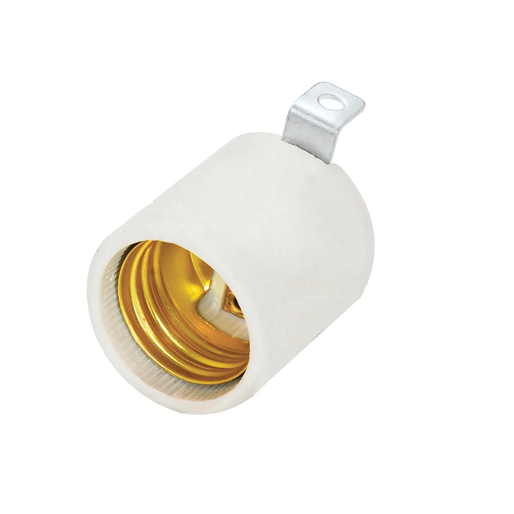 Acoplador Óptico Portalámpara con soporte tipo escuadra de porcelana 4 cm, color blanco Surtek