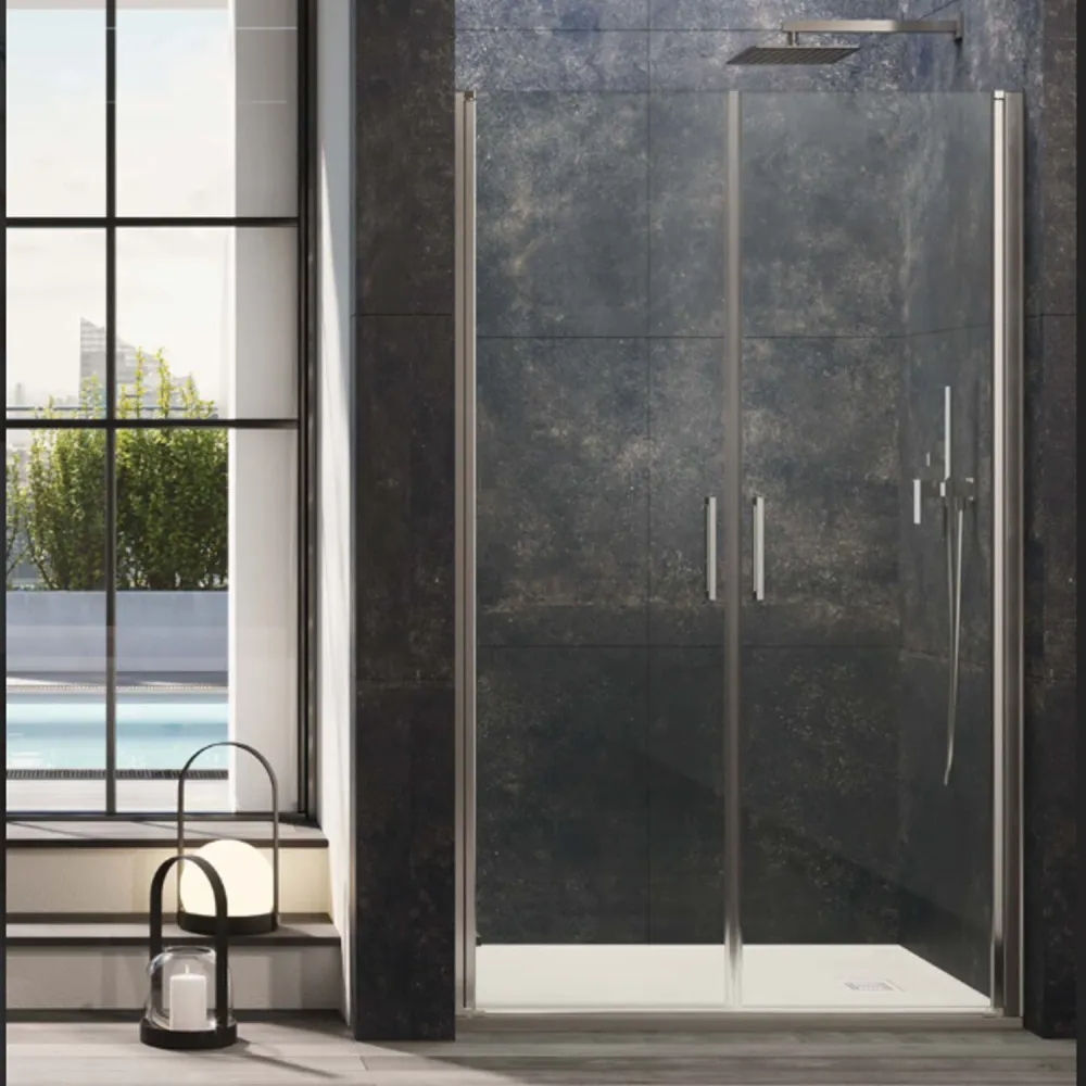 Porta doccia modello Ermes con apertura saloon da 85 cm cristallo trasparente temperato 6 mm