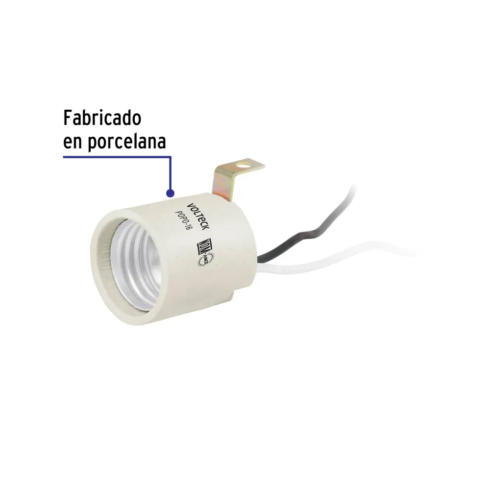 Sensor de Proximidad Portalámpara de porcelana, soporte tipo escuadra, Volteck