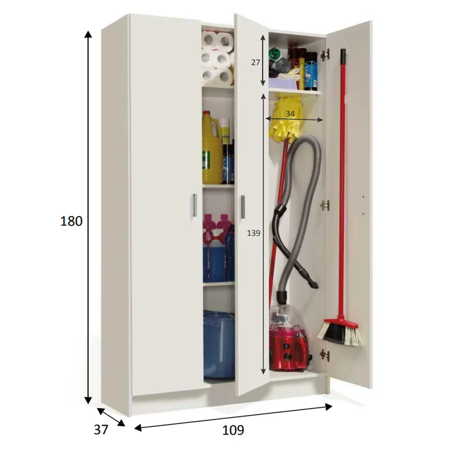Armadio portascope 3 ante 4 ripiani materiale melaminico da interno - Bianco