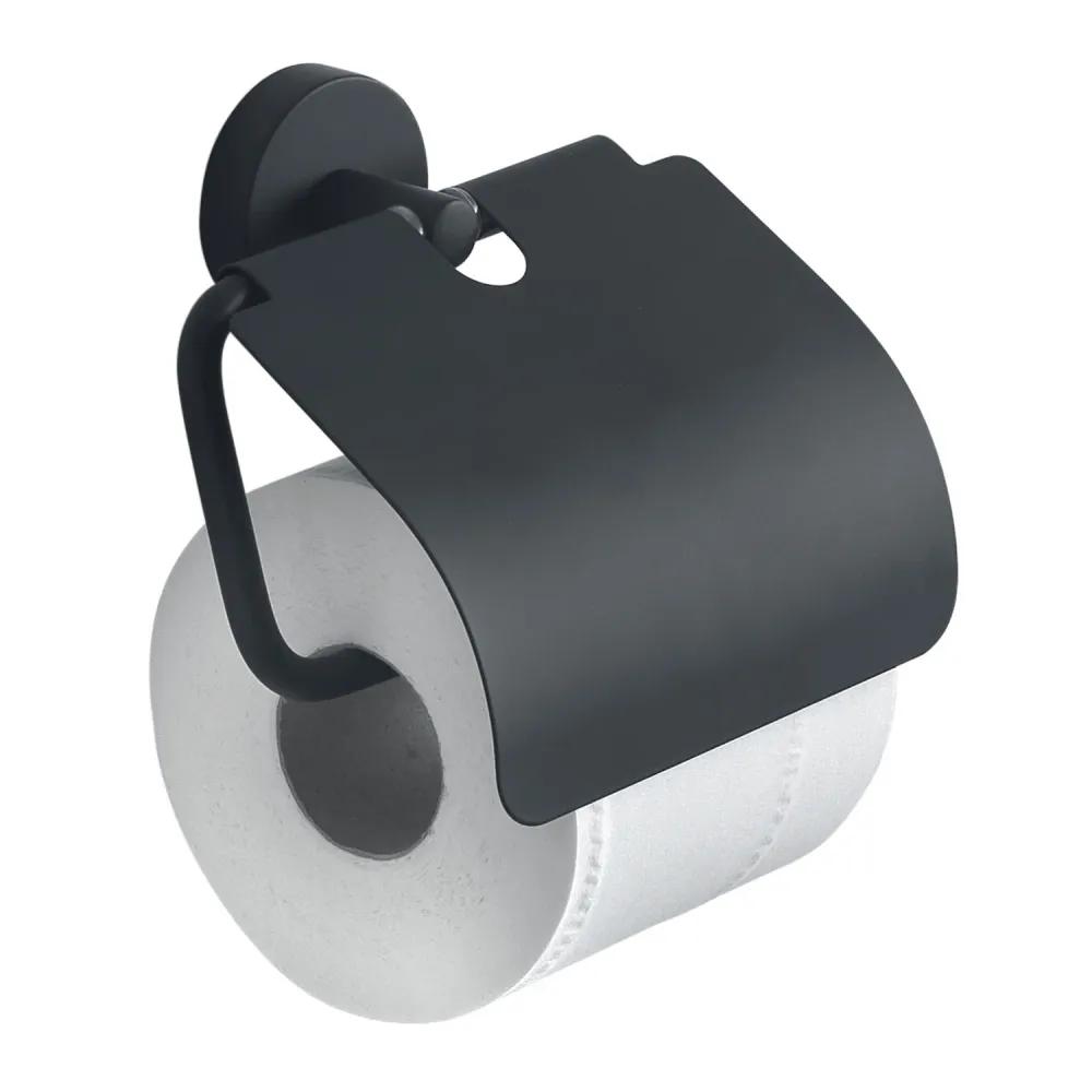 Portarollo de pared cubierto en acero inoxidable Eros de Gedy - negro mate para Baños Públicos