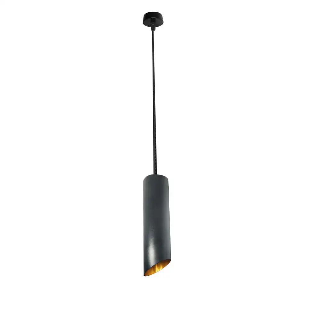 Luminario tubular suspender negro/dorado p/gu10 max 50w 120 6cm diam 30cm esbelto 1m cable ip20 ilumileds