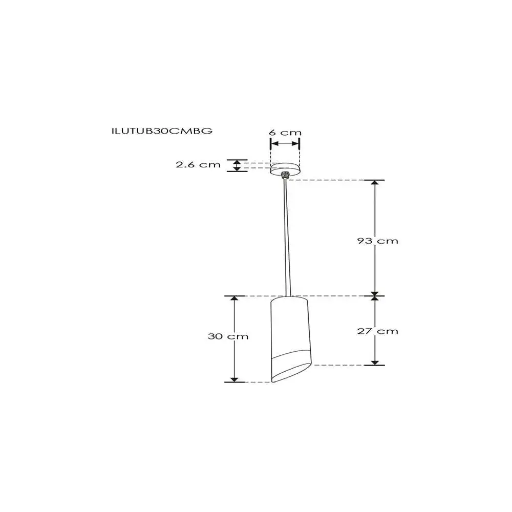 Luminario tubular suspender negro/dorado p/gu10 max 50w 120 6cm diam 30cm esbelto 1m cable ip20 ilumileds