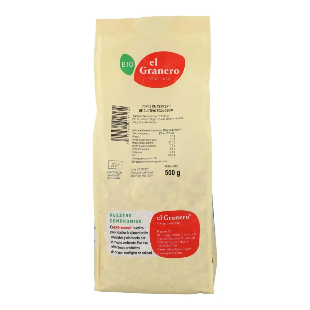 Copos de Centeno Bio El Granero 500 Gr en Paquete de 12 Unidades