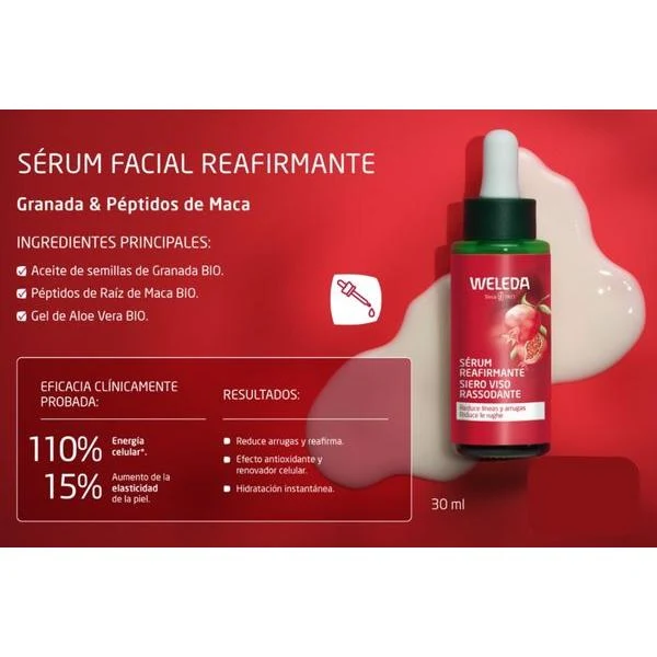 Protector Solar Sérum reafirmante de granada y péptidos de maca Weleda 30 ml