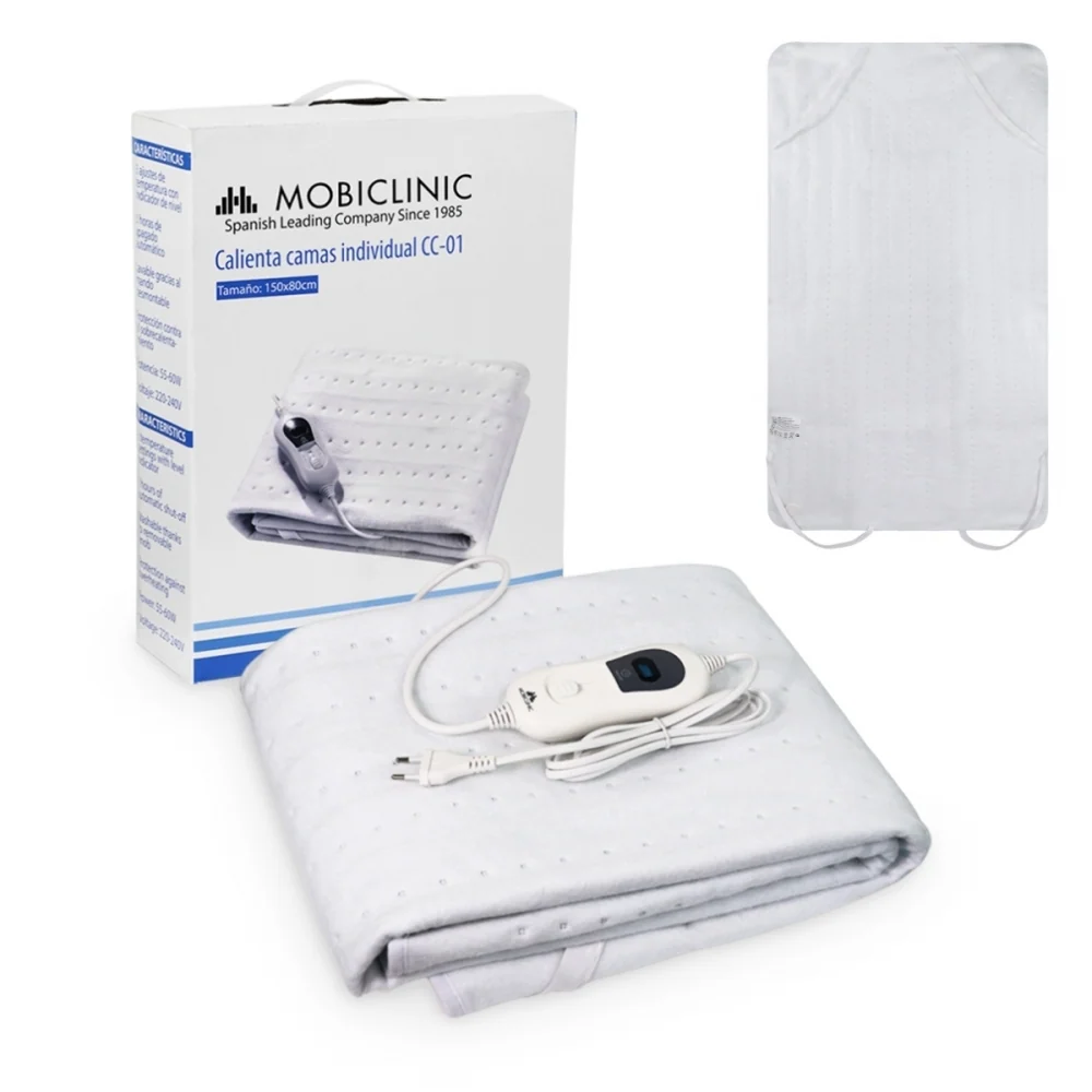 Calientacamas individual|Eléctrico|3 niveles temperatura|Muy bajo consumo|Apagado automático|Lavable|Blanco|Mobiclinic | 4...