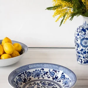 Centro de mesa de porcelana azul e branco modelo Tóquio Montaje Rápido