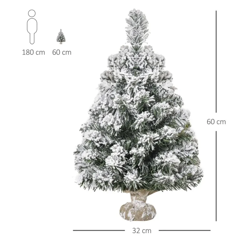 Corte de Media Cañ Árbol de Navidad Homcom 67 ramas efecto nieve verde/blanco Ø32x60 cm