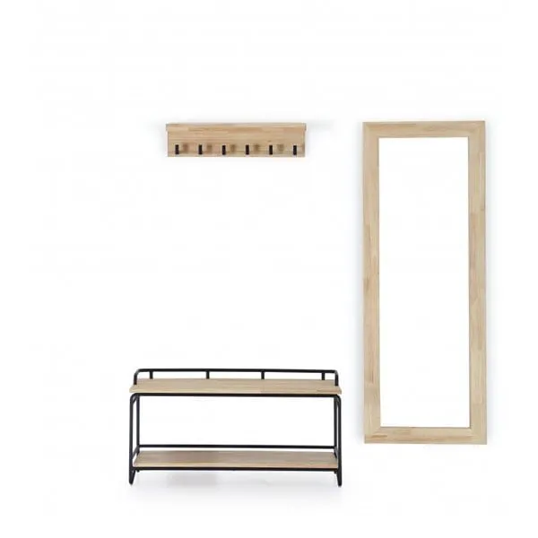 Recibidor bajo Industrial en roble Nordish/negro 52x35x100 cm