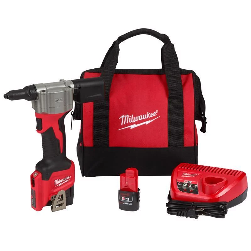 Kit de herramientas para remaches de acero inoxidable Milwaukee M12, negro y rojo, 3 piezas