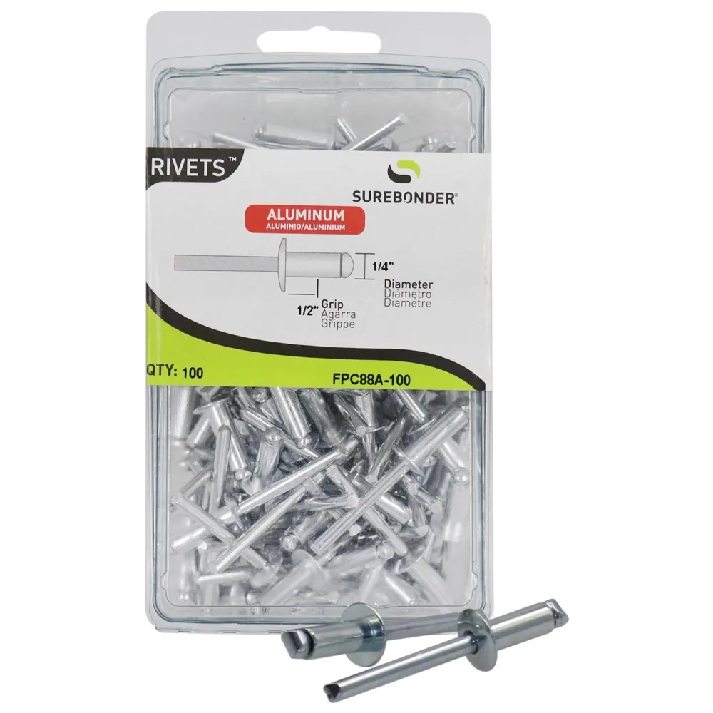 Remaches de aluminio Surebonder de 1/4 pulg. de diámetro x 1/2 pulg., color plateado, paquete de 100