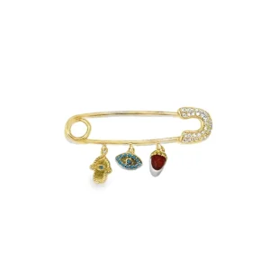 SILVER GP 1/2 INCH BROOCH CZ/ HAND/EYE/RED PROTECTION