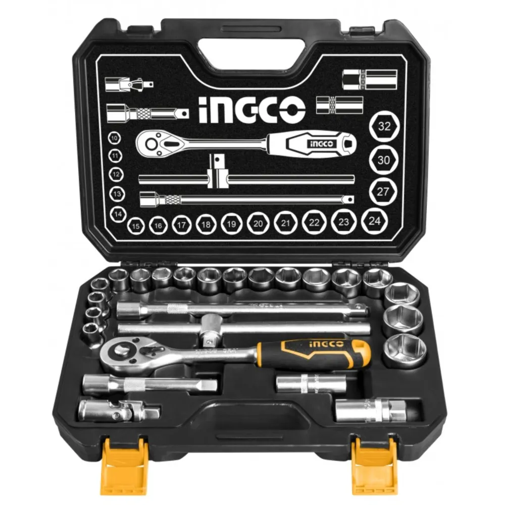 Set dados y chicharra industrial 25 piezas 1/2"- INGCO de Acero Inoxidable