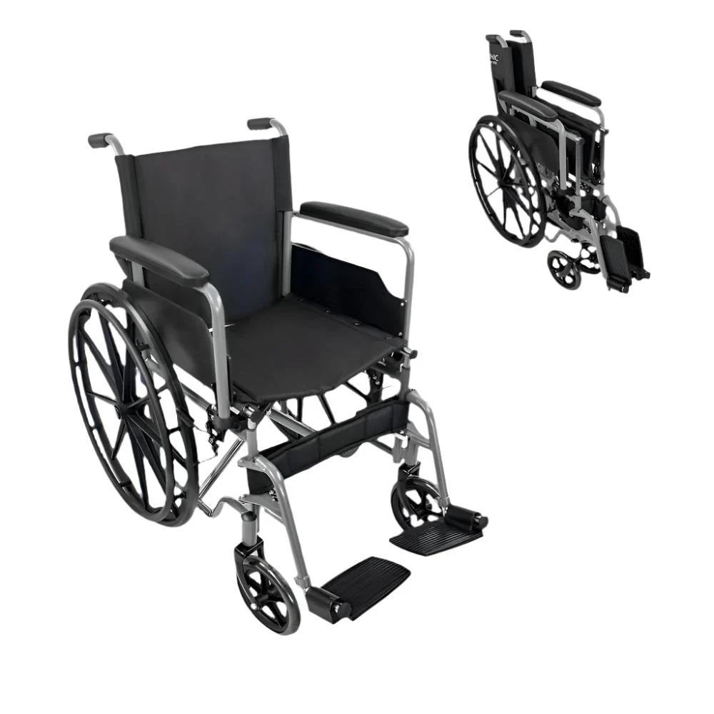 Ajustable en Altura Silla de ruedas plegable | Ruedas traseras grandes extraíbles | Espacioso 46 cm | Gris | Marsella | Mo...