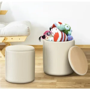 Protector Roscado Set de Otomanas Redondas con Almacenaje y Tapa Multifunción