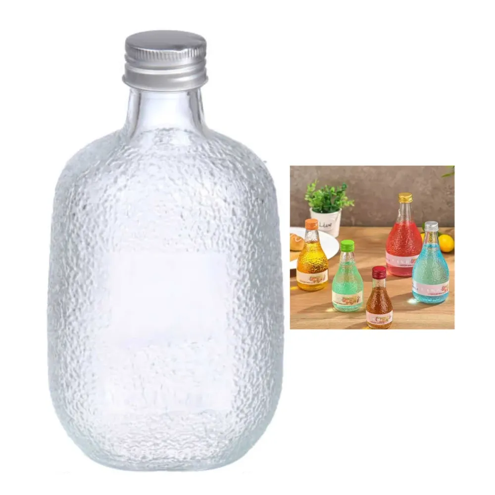 Tapón de Goma Botella Redonda Texturizada Estilo Frost Con Tapa Metálica 500ml Color Variado