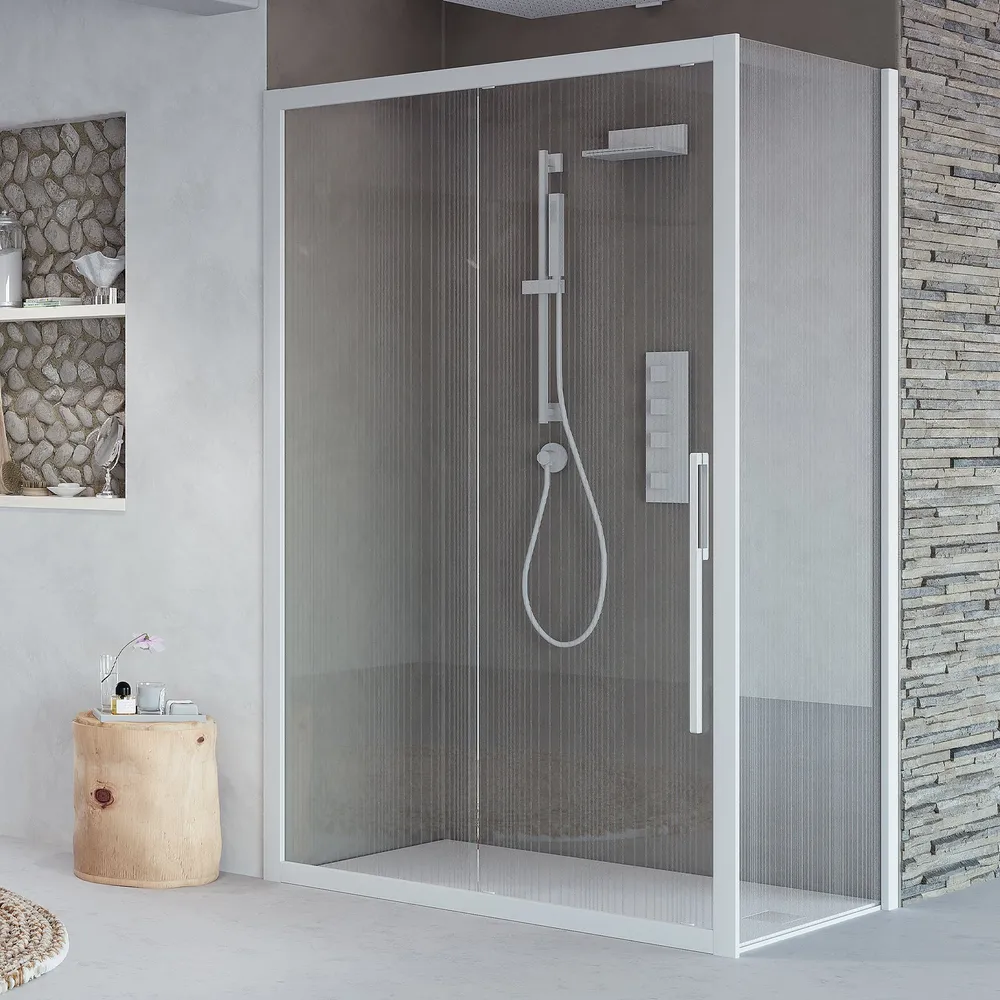 Panel fijo Itaca 70.5-72.5 cm cristal transparente 6mm h195 perfil plata radiante Hecho en Italia