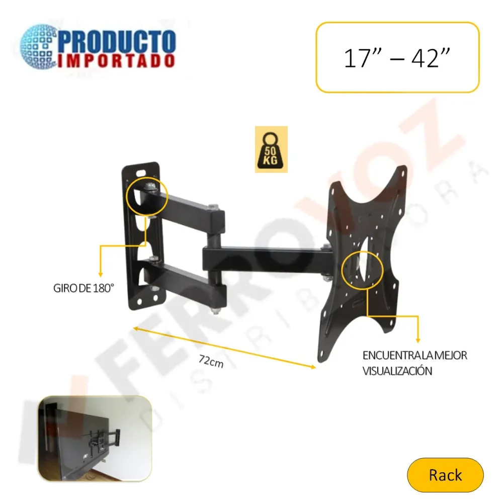 RACK TV 17" 42" IMPORTADO ( DOBLE BRAZO ) para Espacios Públicos