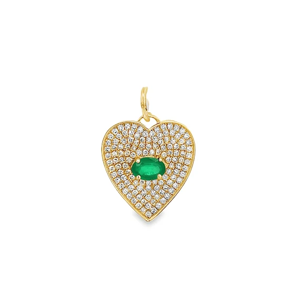 D0.56CT 14KY HEART PAVE AND EMERALD CHARM EM0.46CT