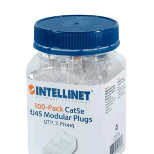 INTELLINET 502399 - Enchufe RJ45 CAT5E estable UTP, bote de 100 piezas, con 15 micras de oro.