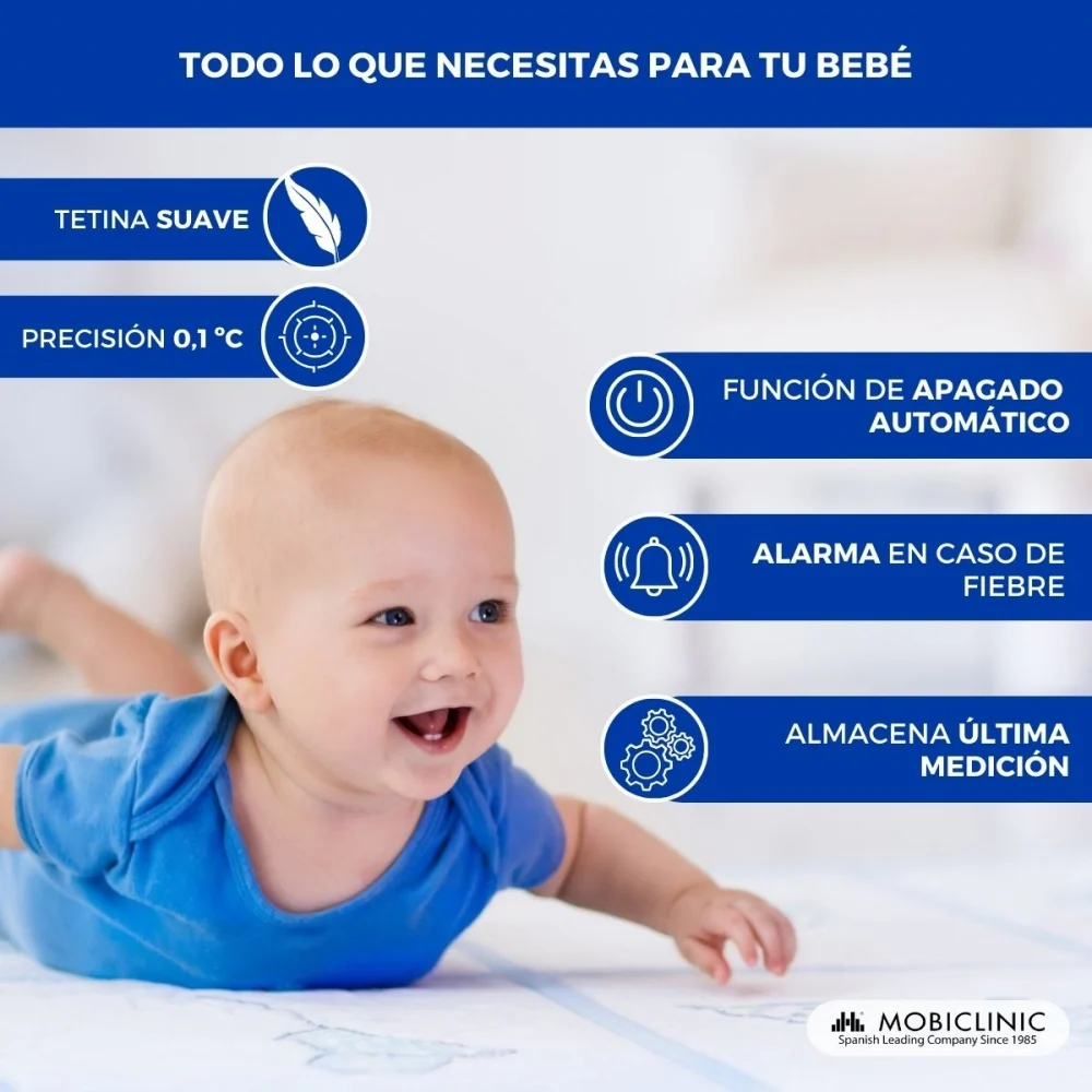 Termómetro electrónico con forma de chupete | Infantil | Punta redonda | Chupete suave | Pantalla LCD | Mobiclinic