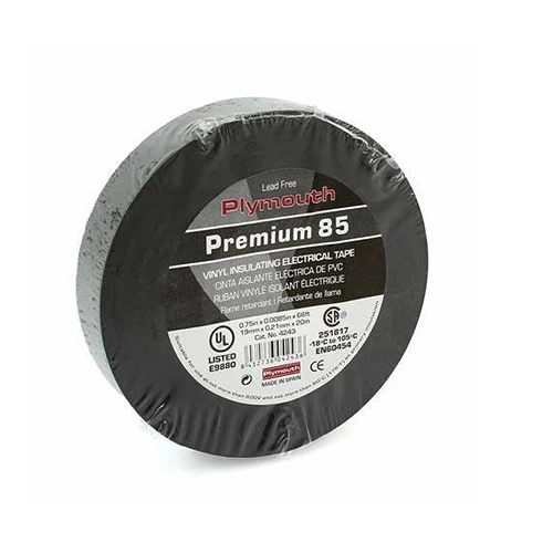 Premium 85 Professional Grade Vinyl Electrical Tape Black PLYMOUTH 4243 (Pack 150)
