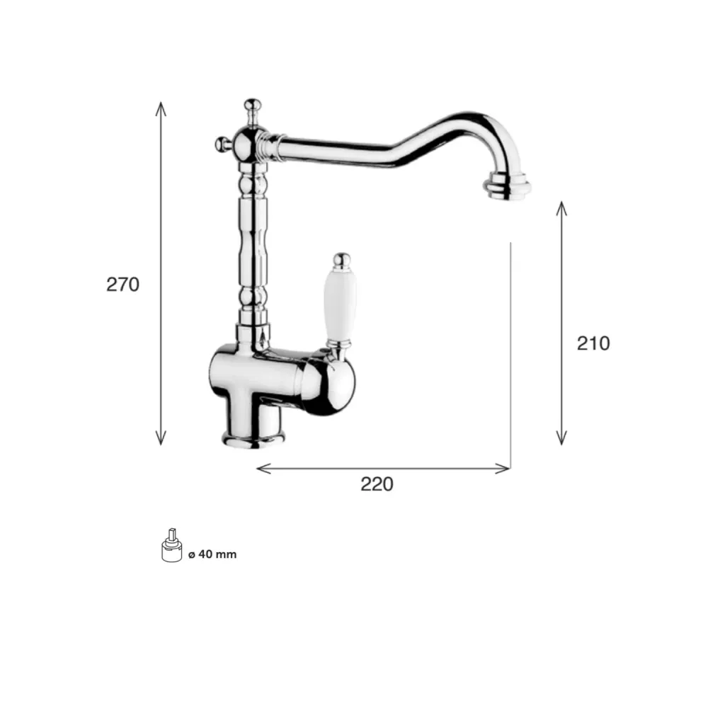 Miscelatore cucina bocca antica ottone cromato modello Anya Keller taps
