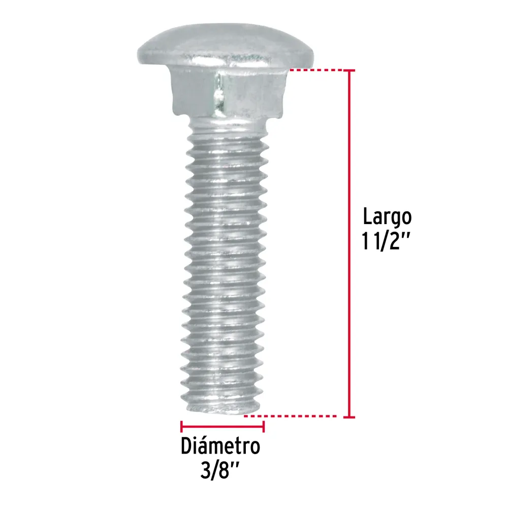 Sistema de Guí Lineal TORNILLO COCHE GALVANIZADO, 3/8 X 1 1/2" POR PIEZA