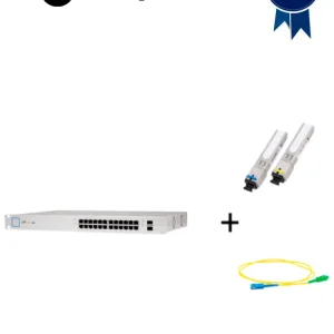 UBIQUITI US24250WPAQFIB2 - Paquete de Switch Poe 24 Puertos RJ45 y 2 Puertos SFP + Par de transceptores de fibra óptica SF...