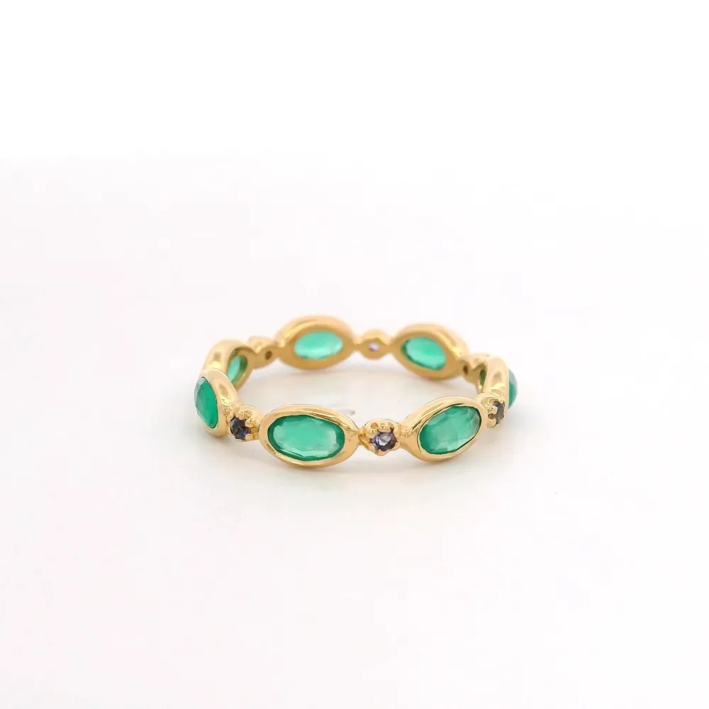 925YG OVAL ONYX MENTA AND IOLITE RING T6.5