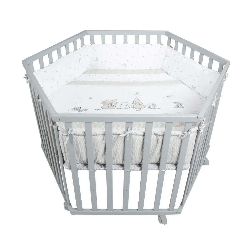 Acero Inoxidable A2 Playpen 'Star Magic', Hexagonal, Graduable, Including Safety Insert & Brake Rollers, Taupe