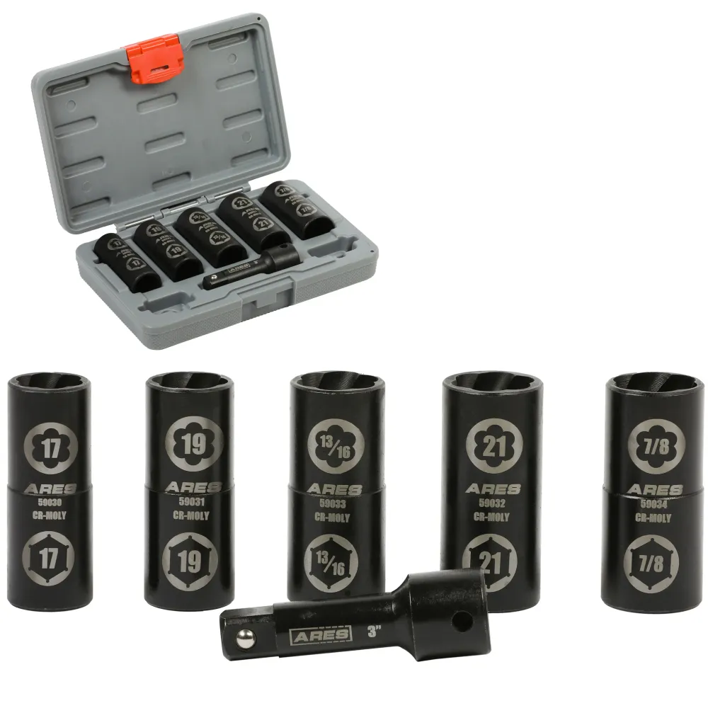 ARES 59035 - Juego de 6 dados hexagonales regular y dados para tuercas dañadas con accionamiento de 1/2 pulgada