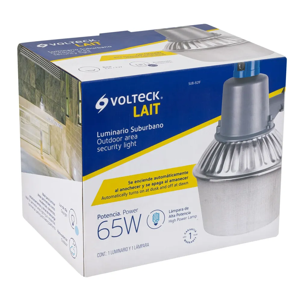 Suburbano metálico con fotocelda, 65W, 6500K, Fluorescente Zincado por Electrodeposición