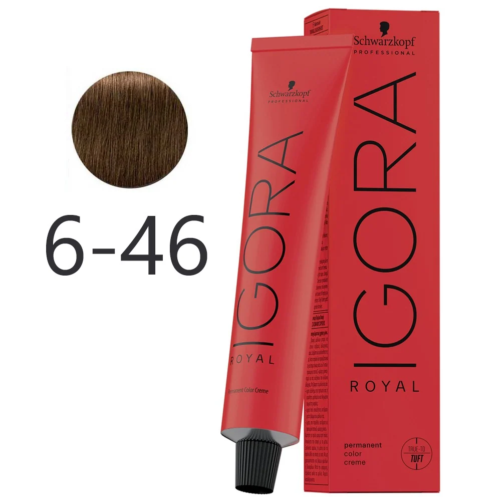 Tuerca Hexagonal Schwarzkopf - Tinte Permanente Igora Royal 6-46 Rubio Turbio Beige Marrón 60 ml