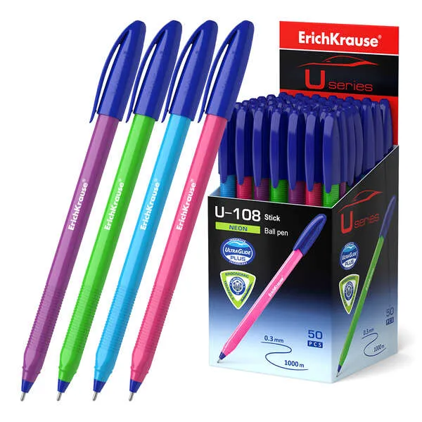 Erichkrause Boligrafo U-108 Neon Stick 1.0 - Ultra Glide Technology - Color Azul para Cirugí General