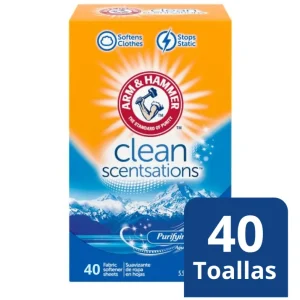 Arm & Hammer Toallas Suavizantes Antiestáticas Clean Scentsations 40 unid con Instrucciones Pictográficas