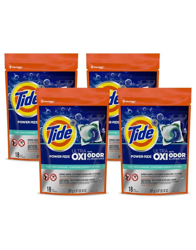 Tide Power pods Ultra OXI - Odor eliminators 4 x 18 unid con Fecha de Caducidad Extendida