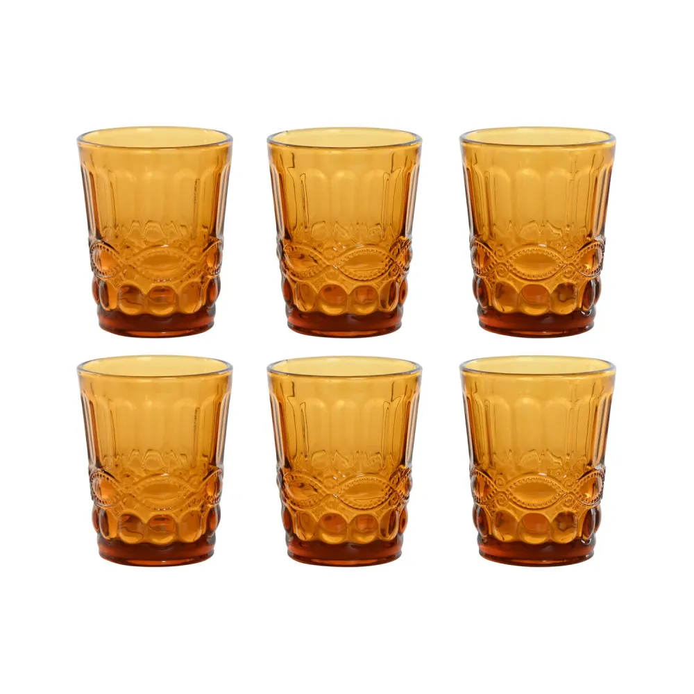 VASO SET 6 CRISTAL 8X8X10 240ML RELIEVE AMBAR